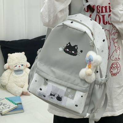 Schoolbag Japanese Ins Wind Cartoon Schoolbag Female Student Cute Kitten Print Backpack Large Capacity Girl Travel Backpack Tide
