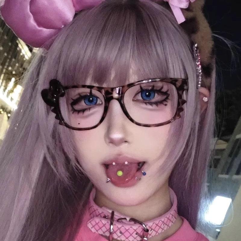 Bai Fen Bai Electronic 3C Women's Blue/Light Y2k Leopard Print Bow Glasses Retro Woman Korean Anti- Eyeglasses Eye Protection Girl Optical Spectacle Eyeglass Frame