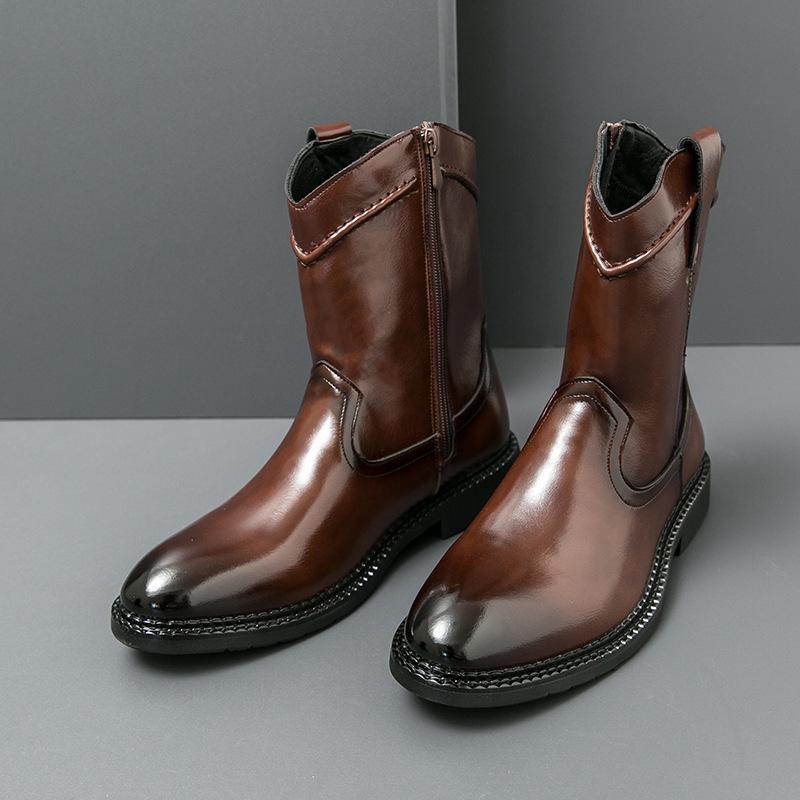 

Men s leather boots large size new boots fashion high top leather shoes trend retro cowboy boots 46