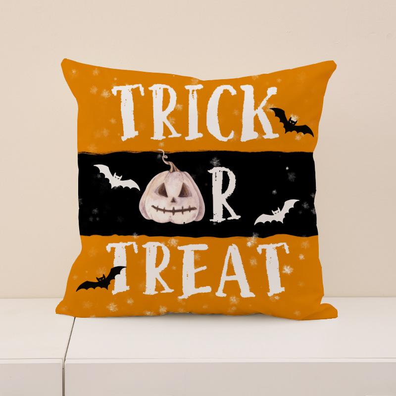 New Halloween Throw Pillow Cover, Festive Atmosphere Arrangement Cushion Cover, Short Plush Pumpkin Print Sofa Cushion