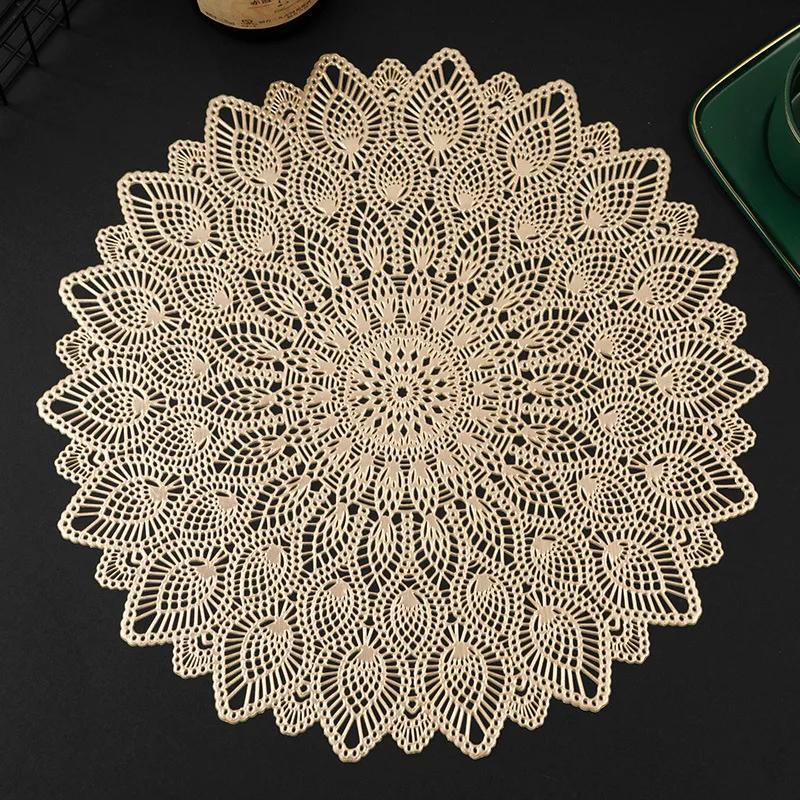 

Настольный коврик ПВХ Подставка под тарелку Полая Изоляционная Подставка Подставка под чашку Стол Миска Дом Рождественский декор Термостойкий 38cm золотистый