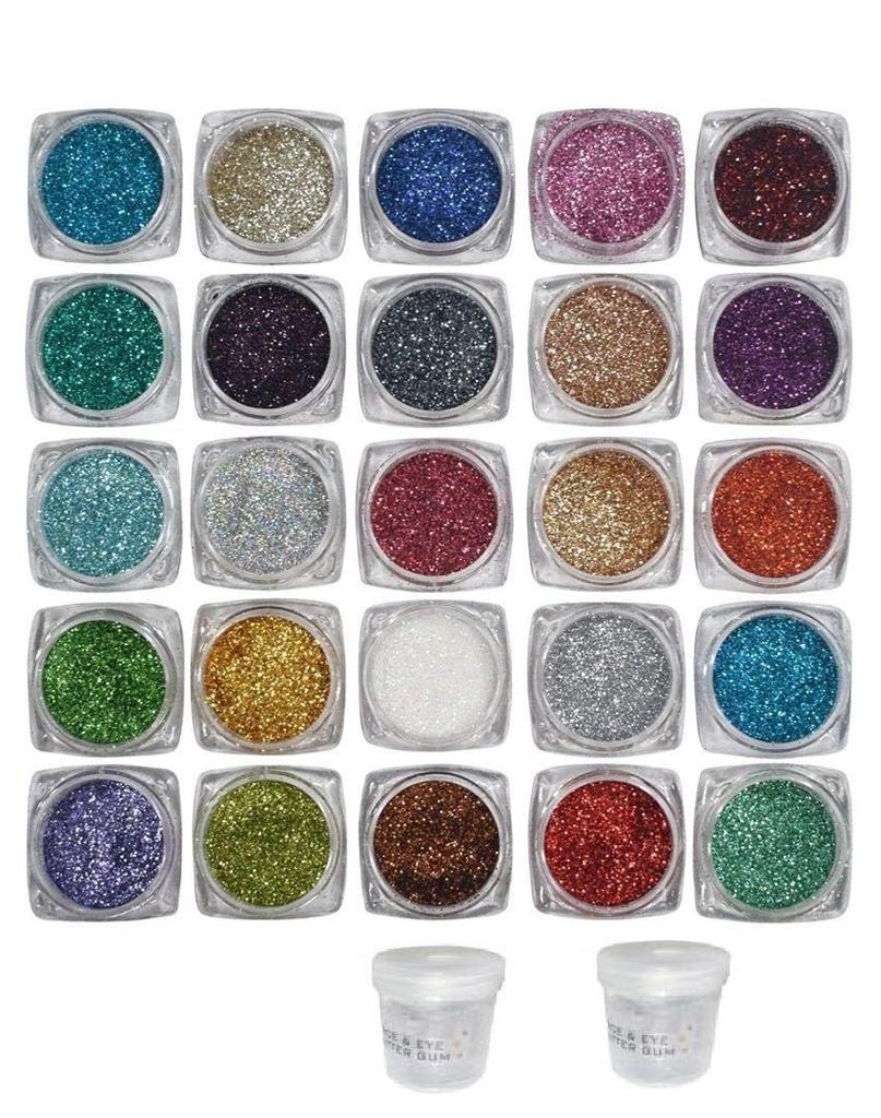 GLAMEZONE Ye Shadow 25 Multi Color Glitter Pack of 25 with Eye Glue/Gum 200 G (Multicolor)