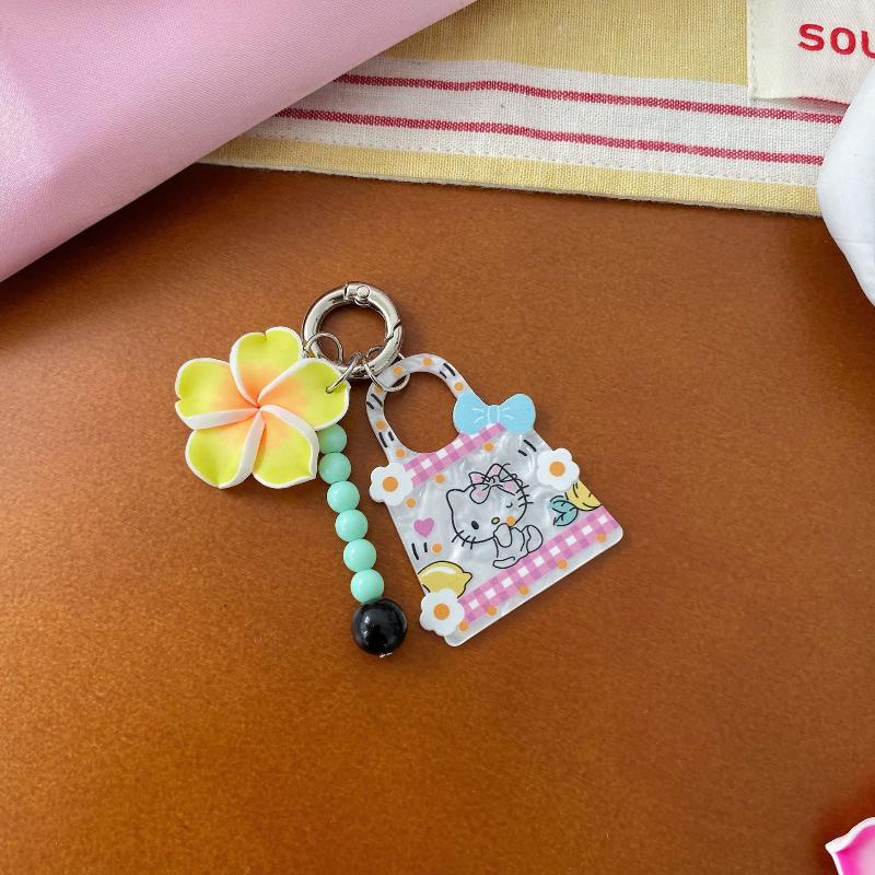 Cartoon Kitten Bead Pendant Cute Flower Bead Mobile Phone Rope Pendant Backpack Handbag Decoration Pendant Accessory Gift
