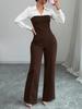 Completo 2 pezzi stile europeo da donna 2026: camicia a V con patchwork in vita e pantaloni