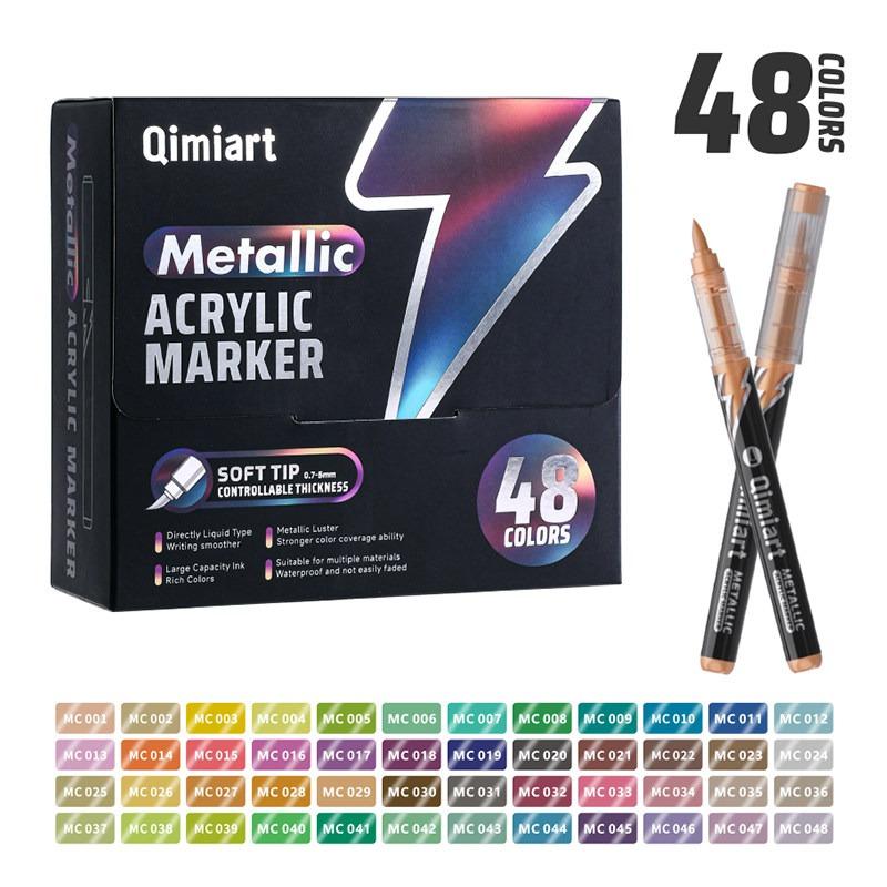 LANGUO 48 Metal Colors Dual/Single Tip Direct Liquild Markers Soft Tip Overlay No Bleed Gel Pens Stationery School Art Supplies