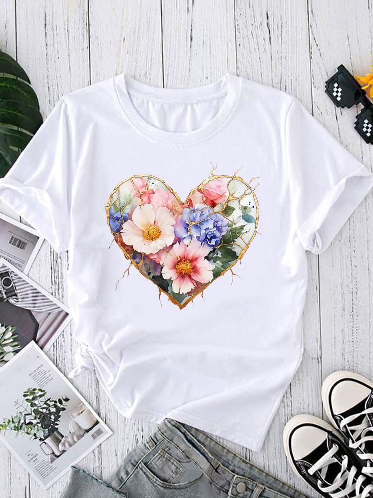 (Asian Size) sweet love trend Women's Clothing T Graphic Female Top O-neck Tee Fashion Print Casual Short Sleeve T-shirts