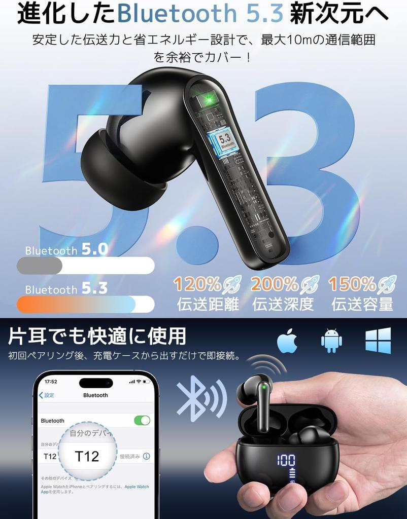 Bluetooth Wireless Earbuds ENC Noise Bluetooth Auto Pairing with LED Up to 48 Hours of Touch IPX7 Perfect for and School [2025 Cancelling] 5.3