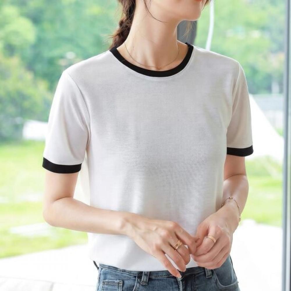 Navava Basic Simple Color Block Round Neck ShorT Sleeve T shirT nT3344