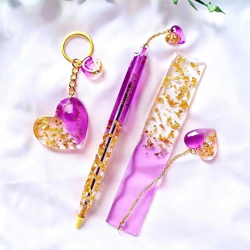 1/3/10/15Pcs Epoxy Resin Casting Molds Transparent Pen Bookmark Heart-Shaped Keychains Silicone Mold For Handmade Stationery