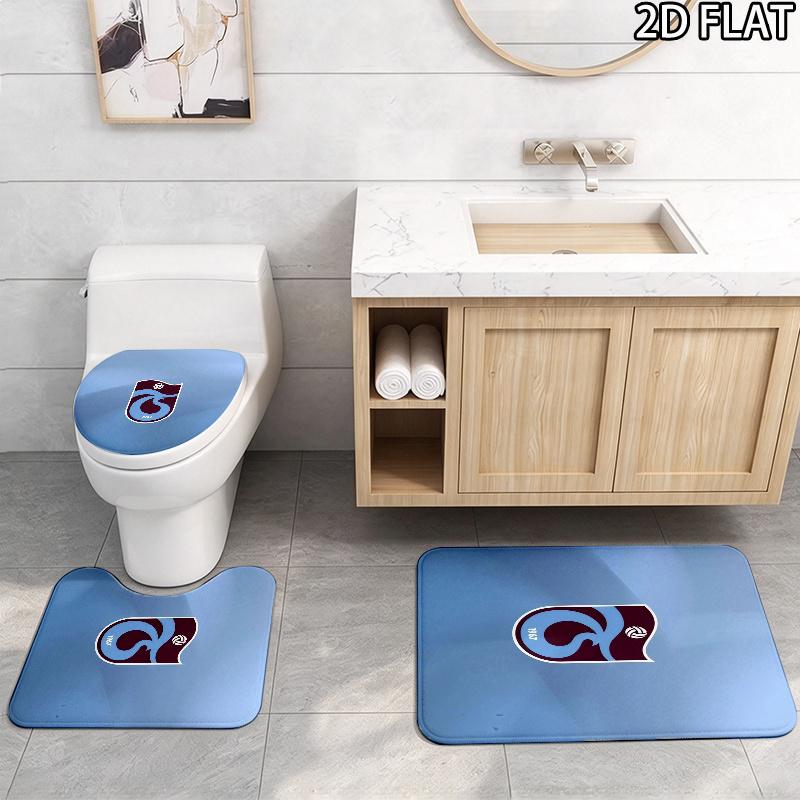 3pcs Trabzonspor2 Pattern Flannel Nonslip Absorbent Washable Decorative Bathroom Home Toilet Seat Cover Mat