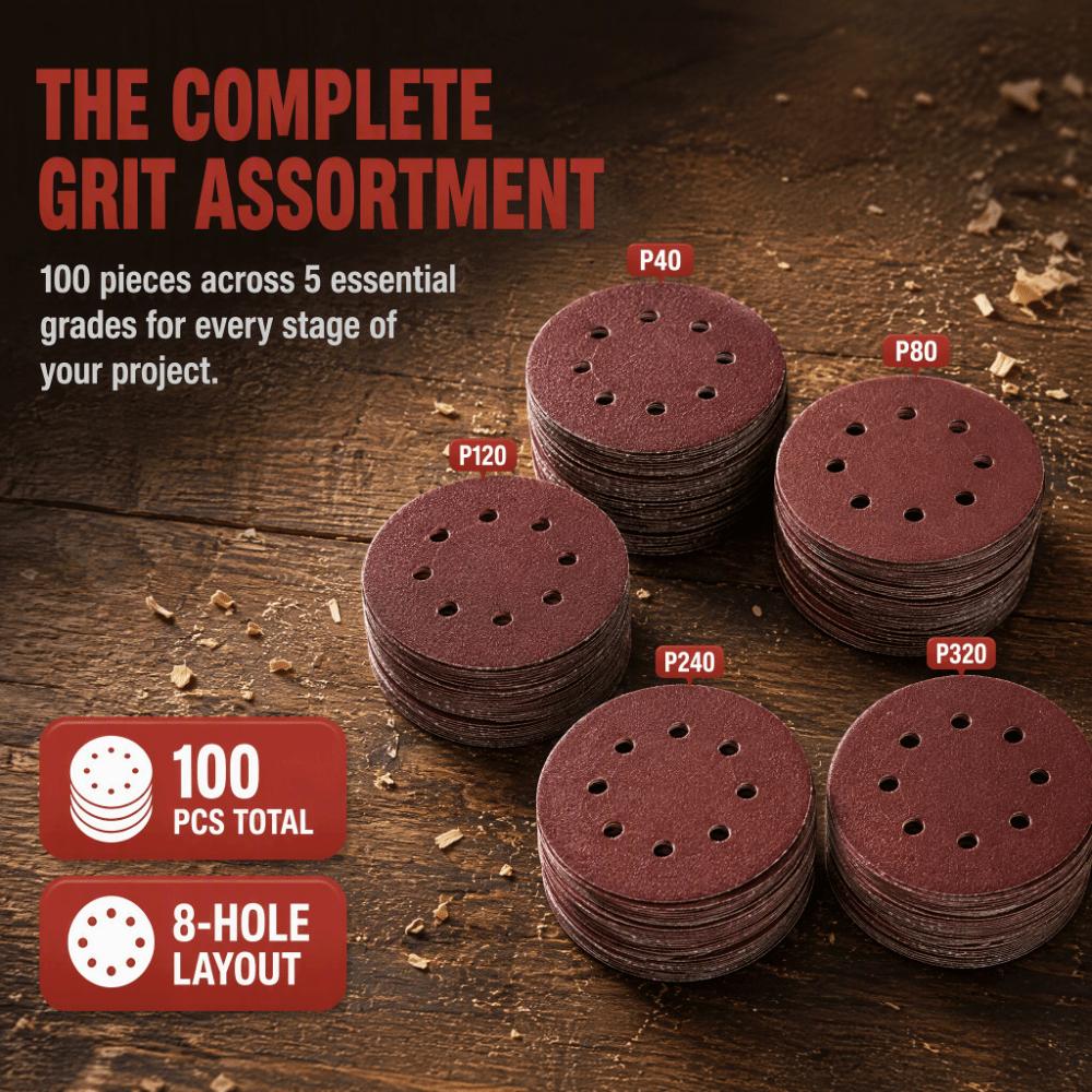 100pcs 8 Holes Dust Extraction Polishing Sandpaper Discs Sandpaper Sheet  Home DIY Use