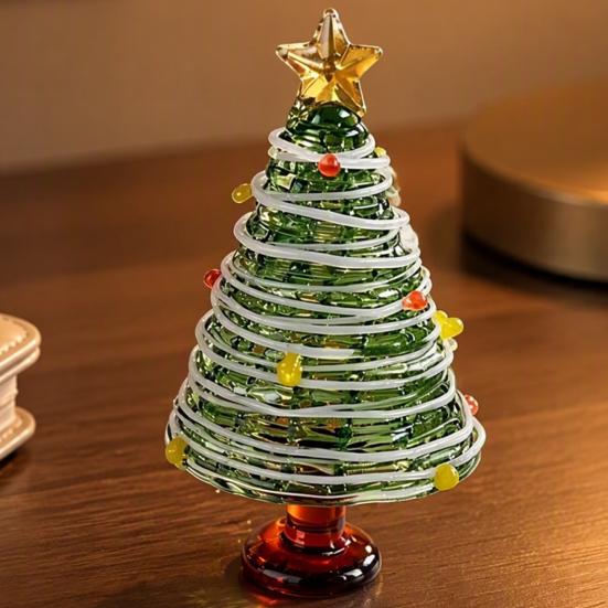 Seasonal Home Festive Ornament Glazed Christmas Tree Figurine, Colorful Miniature Xmas Decor, Handcrafted Exquisite Gift for Colleagues Glass