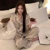 High-Value Ice Silk Thin Pajamas Women'S Spring Black Polka Dot Long-Sleeved Suit Fashionable Loungewear Can Be Worn Outside
