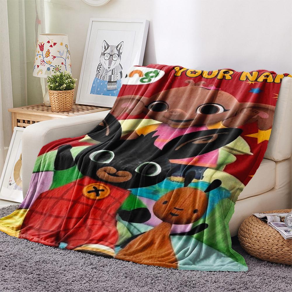 1PC Custom Name Bing Bunny Patterned Flannel Blanket Suitable For All Seasons for Home Decor Warmth and Comfort Gifts Holiday Present