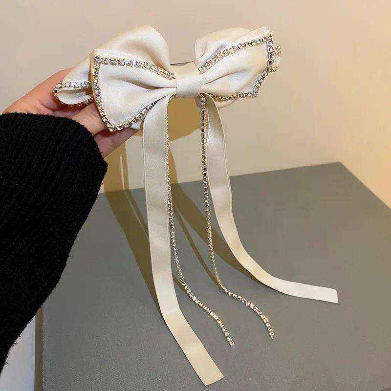 

Сказочная кисточка из стразов, хрустальная цепочка, заколка для волос, бархатный бант, ретро женская заколка, лента, корейские свадебные украшения, аксессуары для волос