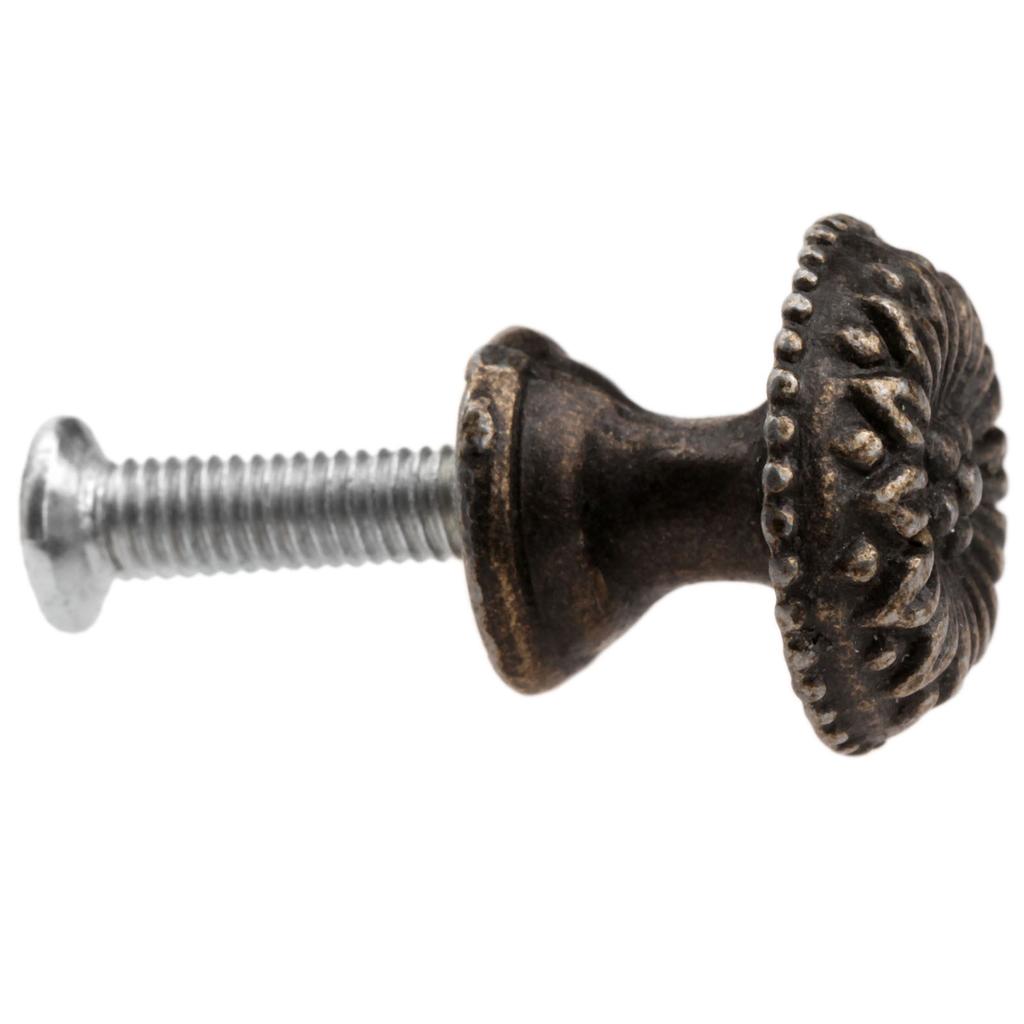 5 Stück Antikmessing Rund Schmuckschatulle Zuggriff Schublade Schrank Garderobe Schrank Blumenmuster Knopf für Holzbox mit Schrauben
