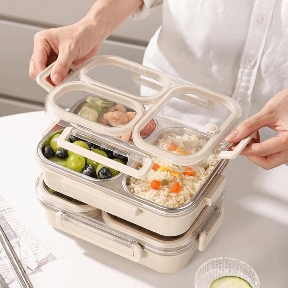 Sealed Stainless Steel Lunch Box Rectangle Rectangle Lunch Box 2/3 Gird Food Storage Box  Outdoor