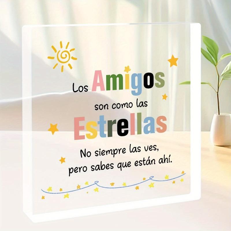 

2D Flat Colorful Spanish Friendship Quote Acrylic Puzzle Desk Decor Plaque, Stars & Sun Design, Suitable for Wall Decoration, Porch, Room, Villa, Acce 10*10CM