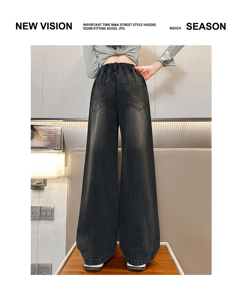 Girls' Wide-Leg Denim Pants, Loose Fit Casual Trousers for Spring and Autumn 2025