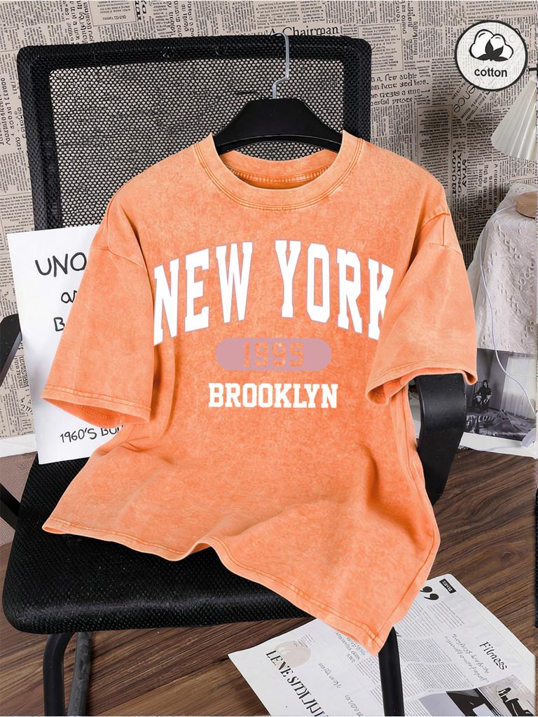 New York City Brooklyn Print Washed TShirt Mens Cotton Oversized T Shirts Casual Short Sleeve ONeck Tops Summer Male Tees