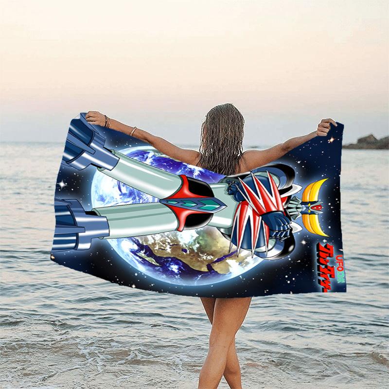 1pc UFO Robot Grendizer2 Beach Towel, Beach and Seaside Swimming Pool Equipment, Fashion Pattern, Rectangular, Travel Essentials