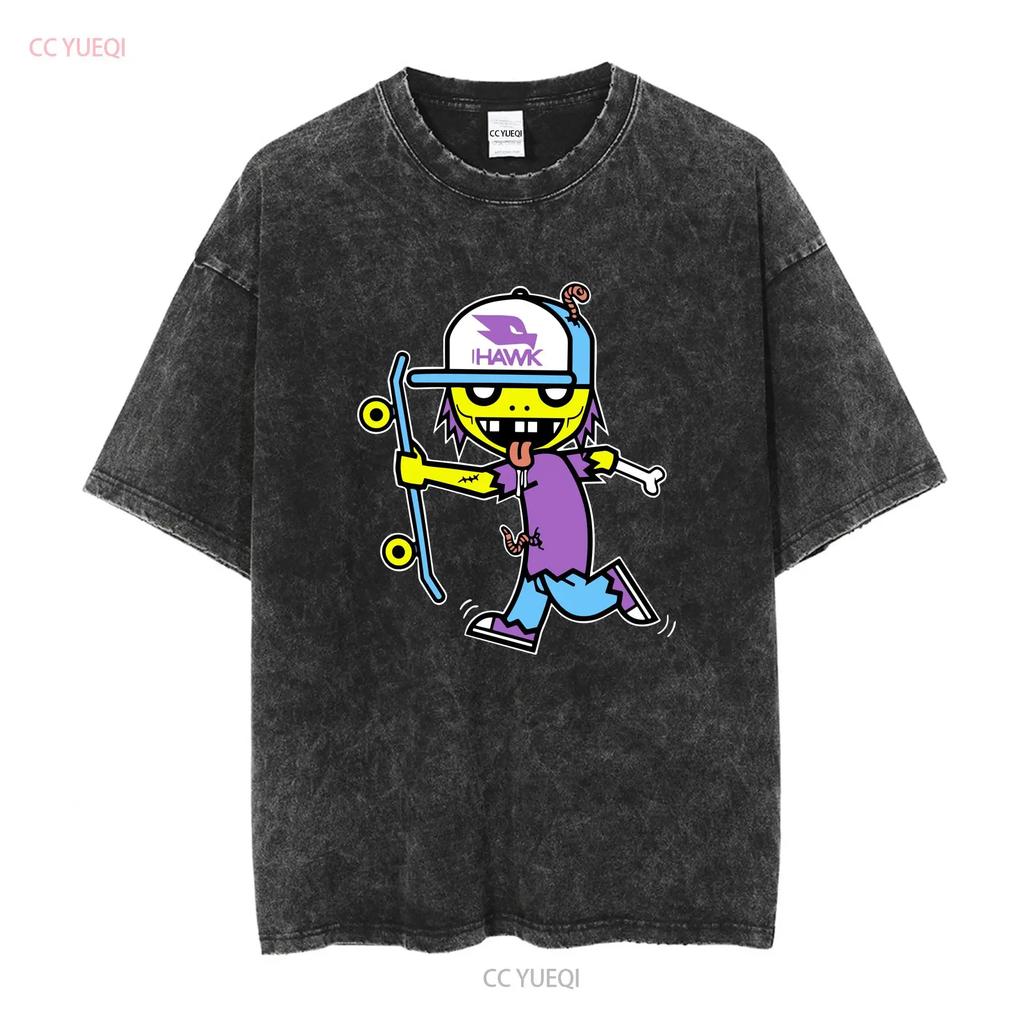 Tony Hawk Zombie Skateboarding T-shirt Blå Skjorta Ungdom Medium Polyester vintage Tvättad Mångsidig Topp För Vardagsbruk