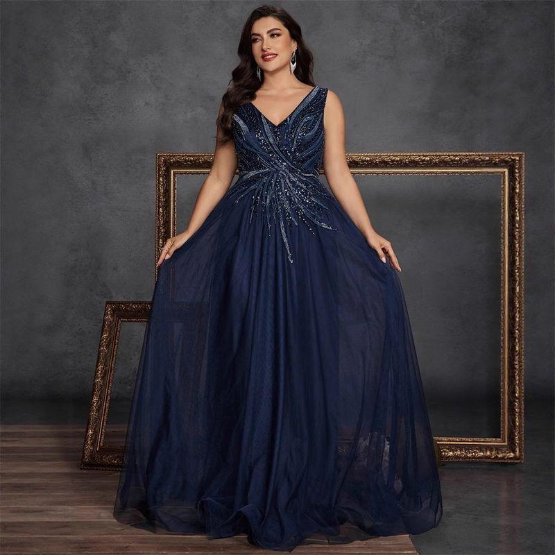 Wedding Dress Long Gown European and American Plus Size Elegant Evening Gown for Plus-Size Women, Embroidered and Beaded Mother of the Bride Dress