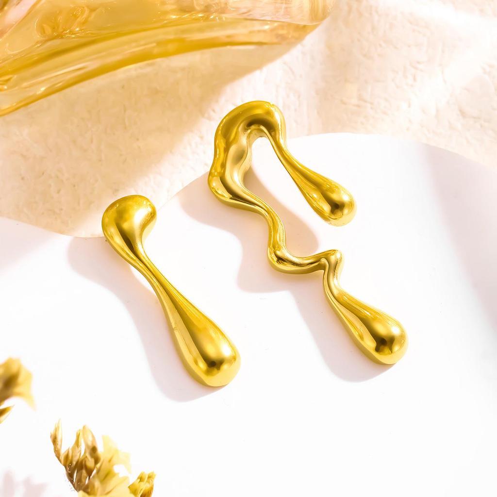 Stainless Steel Geometric Water Drop Earrings - Irregular, Sweet, Cool Design for Women