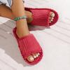 Women Slippers New Fashion and Minimalist One Word Shoes Women Home Couples with Striped Open Toe Cotton Slippers Slides Women