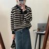 Simple casual hooded knitted sweater women's spring and autumn new loose soft waxy lazy striped pullover sweater