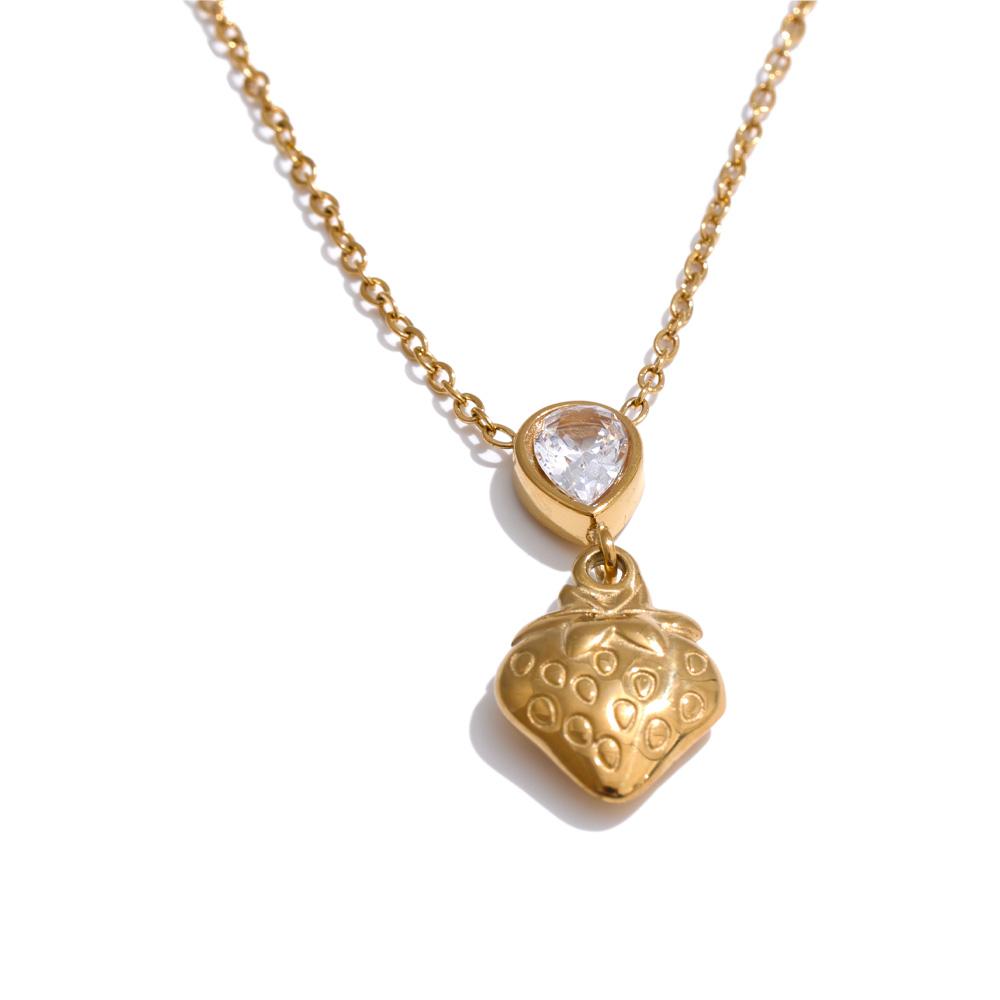 

Yhpup Hot Style CZ Strawberry Pendant Necklace for Women Stainless Steel Zirconia Delicate Popular Arrivals Jewelry for Women