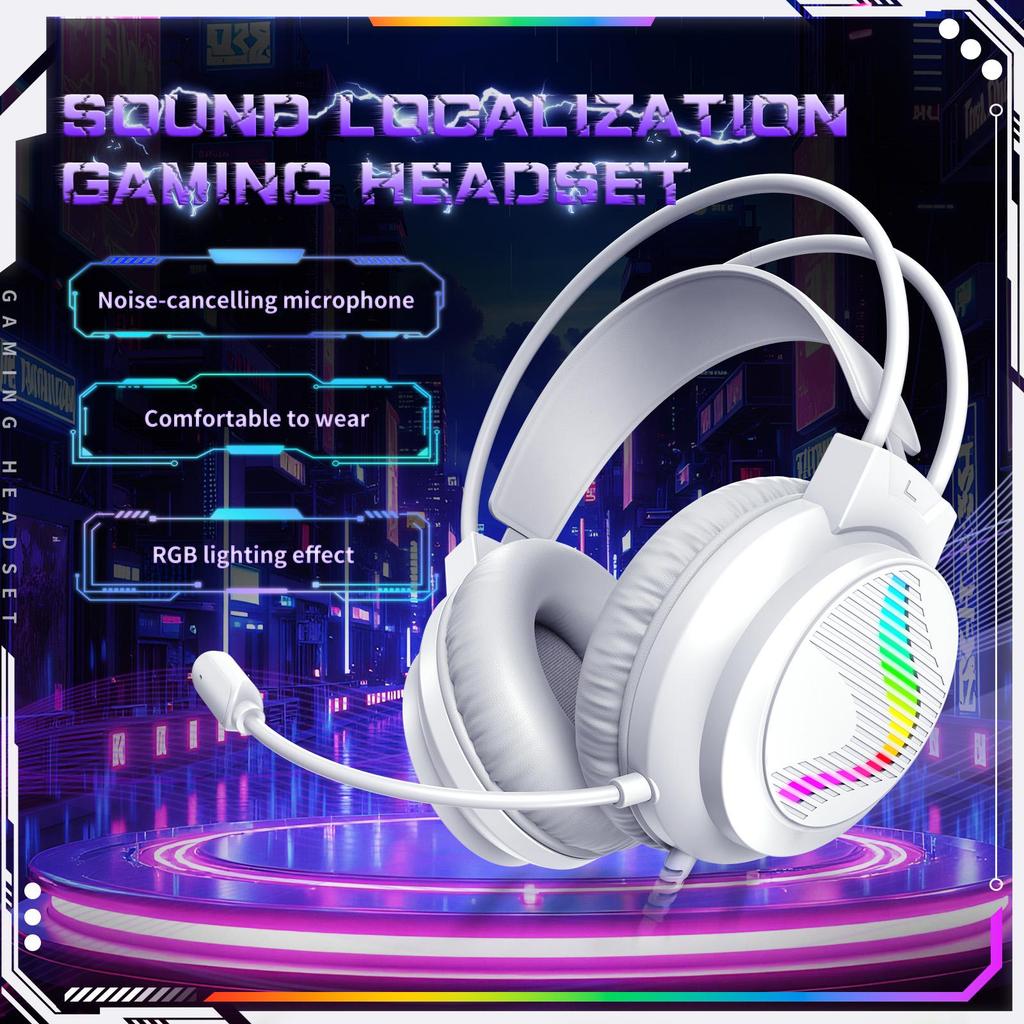 Wired Gaming Headset with RGB Light, 50mm Driver 360° Bendable Noise‑cancelling Mic 3.5mm USB Gaming Headphones for PC PS4 Xbox One
