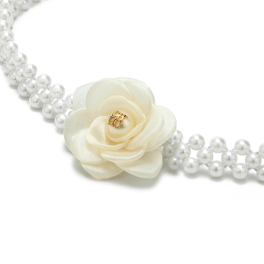 Kamelien-Perlenblumen-Gürtelkette mit elastischem Bund als Accessoire für Kleider und Röcke