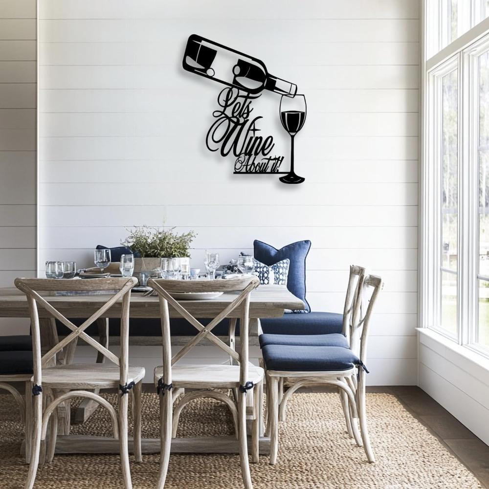 Wrought Iron Wine Bottle Glass Wall Decor Black Art for Home Living Room Bar