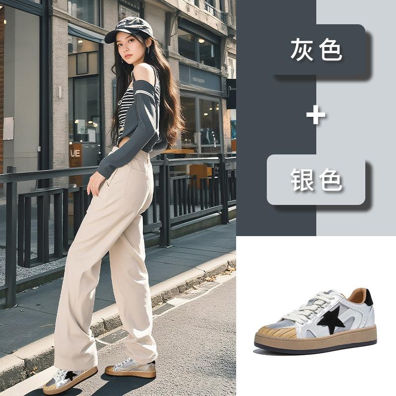 Wula grass pigskin insoles, genuine leather little white shoes, women's autumn new stars, small dirty shoes, thick-soled versatile women's shoes
