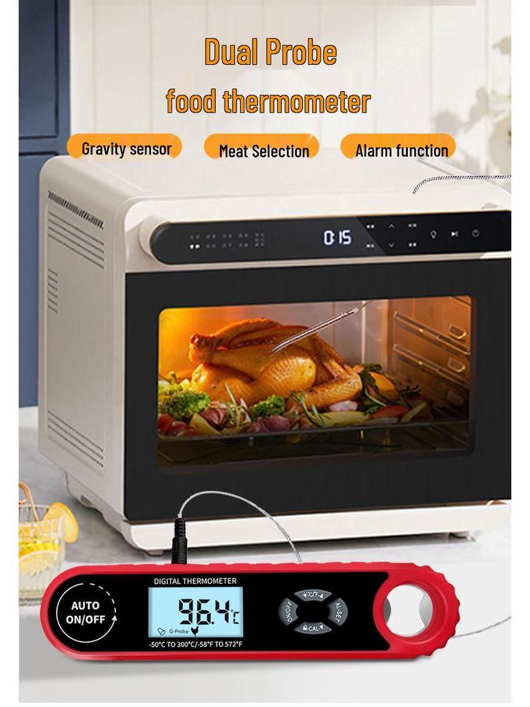 2024 Dubbelsond Vikbar Digital Kökstermometer - Självroterande BBQ- & Mattermometer