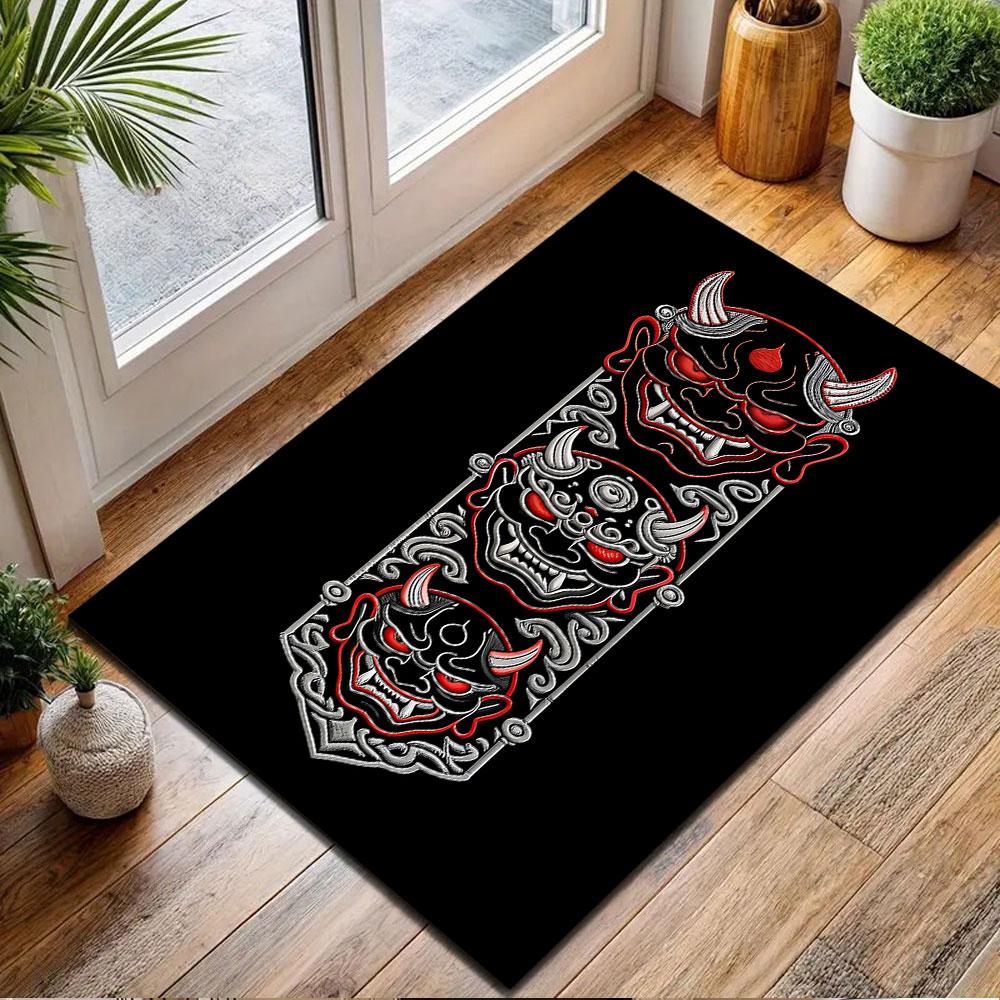 "Tribal Demon Face Design Rug" Patterned Carpet, Non Slip Mat Suitable for Living Room and Bedroom Sofas