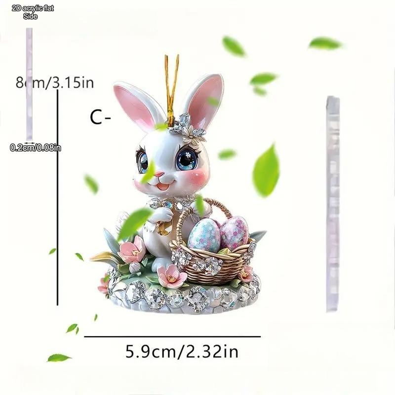 1PC Easter Bunny Egg Acrylic Pendant Keychain Car Rearview Mirror Decoration Backpack Small Hanging Party Home Decor, Durable Acrylic Sign