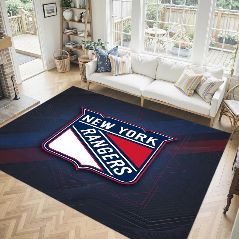 New York Rangers Design Crystal Velvet Carpet Cozy Non?Slip Printed Rug For Bedroom Living Room Entrance