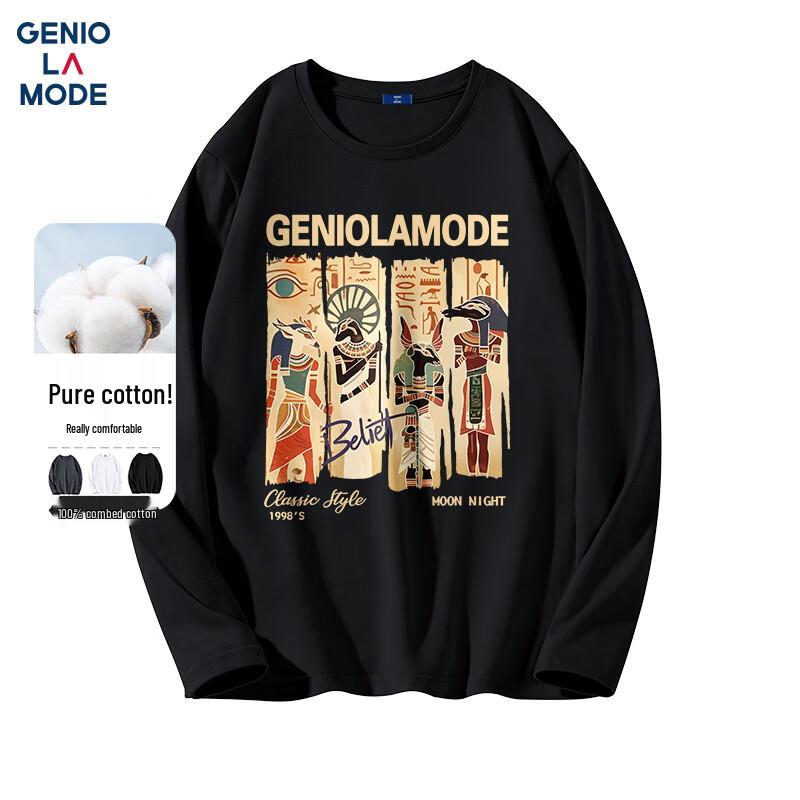 GENIOLAMODE Men s Pure Cotton Trendy Pyramid Print Long-Sleeve T-Shirt 2XL