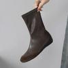 Cowhide version~ retro versatile round head inner heightening elastic boots thin boots women's autumn and winter velvet Chelsea short boots