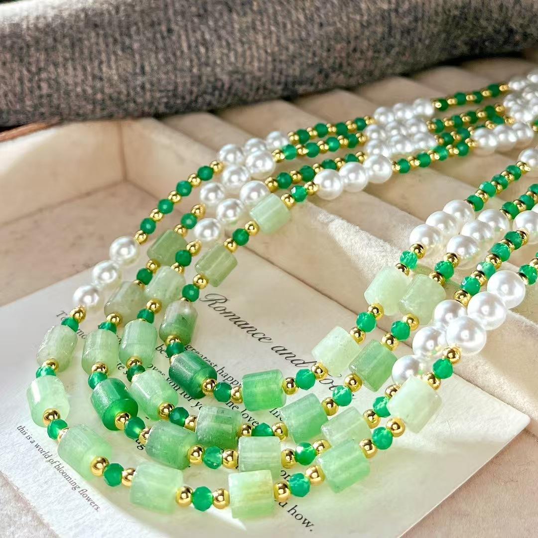 

Vintage Natural Chalcedony Dongling Jade Artificial Crystal Pearl Design Sense Collarbone Chain Necklace