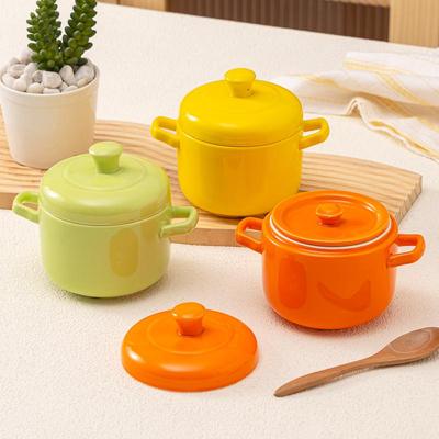 Ceramic Single-Serving Stew Pot with Lid - Slow Cooker & Egg Bowl