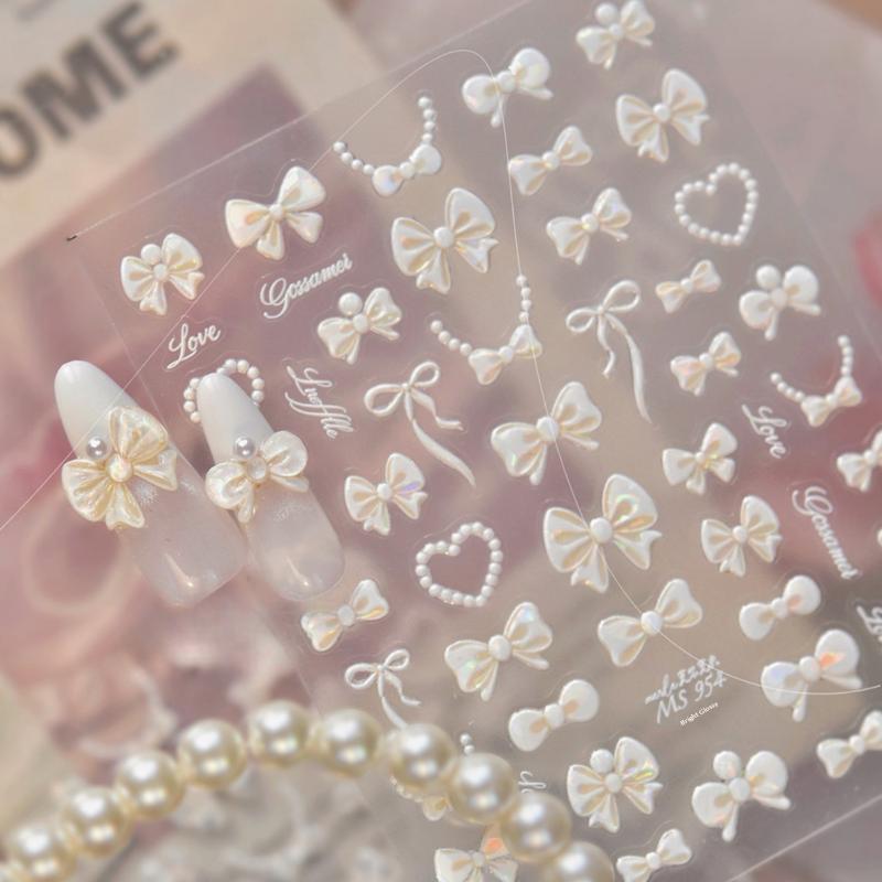 Professional Look Nail Art Stickers 5D Bow Pearl Heart for French Polka Dot Nails