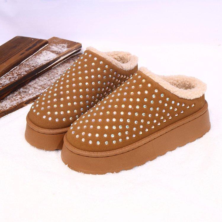 Women's Winter Fur One Thickened Padded Warm Cold Lightweight Hiking Home Cushioning Waterproof Non-slip Sports Snow Boots Cotton Slippers