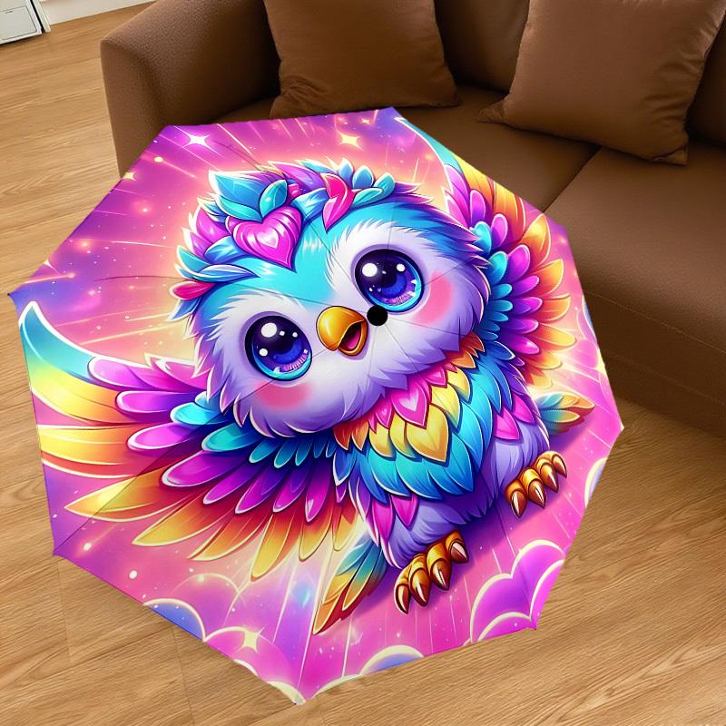 1PC Owl Fantasy Automatic Open/Close Umbrella with Windproof, 8-Rib Sturdy Canopy, Durable Ribs, Fashionable Design, Outdoor Accessory, Fun Prin, Holi