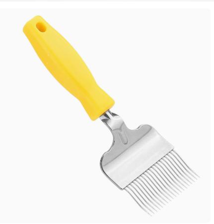 Stainless Beekeeping Tool Set with Curved Honey Comb Scraper, Honey and Opener - Yellow Handle Pointed Scraper for Beekeeping