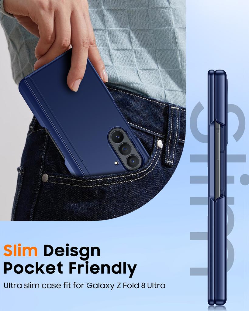 Phone Case with Included S Pen, Magnetic Ring and Hinge Protection, Hard Shell for Galaxy Z Fold 8 Ultra-Blue