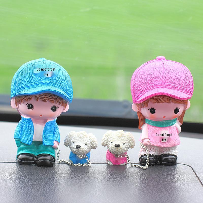 

Креативные мультяшные фигурки пары, выгуливающей собаку, для украшения автомобиля, дома или винного шкафа.