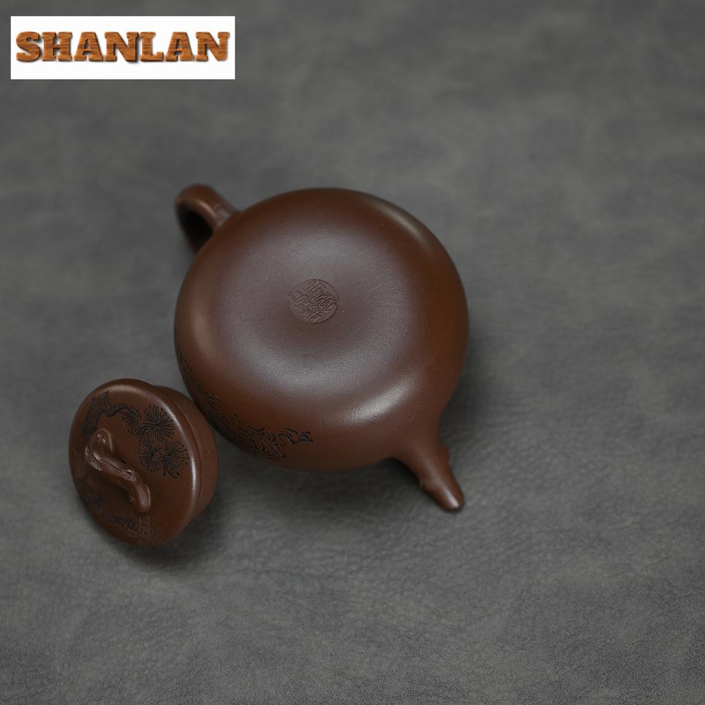 190ml Antique Yixing Purple Clay Teapots Handmade Stone Scoop Pot Raw Ore Purple Mud Kettle With Infuser Zisha Tea Set Drinkware
